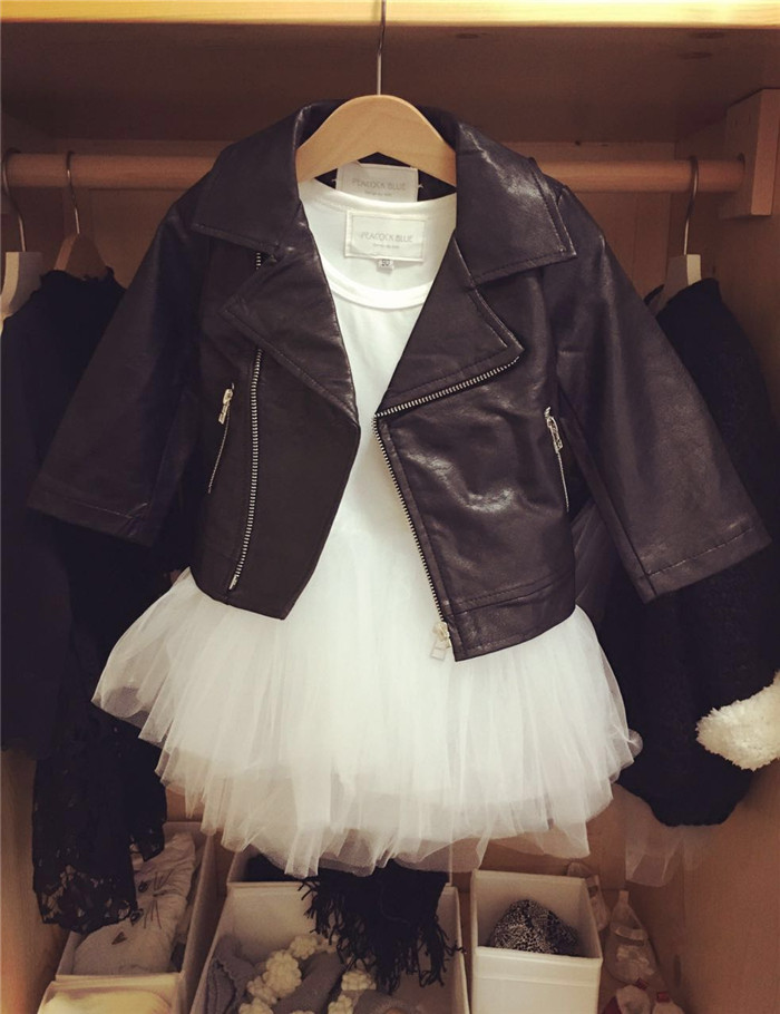 童话王国18早春新品儿童peacock blue童装超纤皮外套女童时尚皮衣_7折