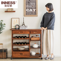 Innis multifunctional solid wood dining car home kitchen removable shelf with drawer small cart dining side car