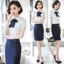 Career Suit Womens Summer New Fashion Temperament Goddess Van Zheng Dress Short Sleeve White Shirt Tooling Front Desk Work Clothes