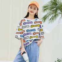 Short sleeve T-shirt female middle child summer Korean color letter top 2021 New Tide wild casual loose top