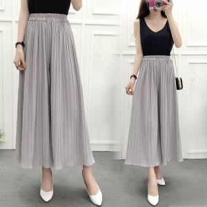 Spring and autumn pants skirt women’s high waist Ruffle edge Chiffon wide leg pants nine point pants pleated flare pants