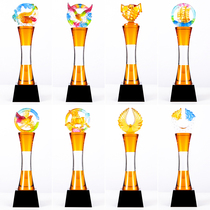 New Creative Crystal Trophy Amber Glass Trophy Personality Customized Company Unit Awards Souvenir Medal