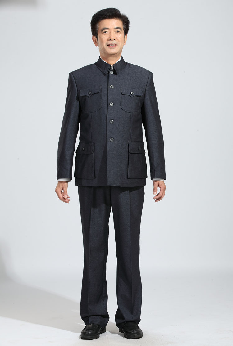 中老年中山装套装 春秋装毛料老式中山服 正装宽松休闲外套送爸爸