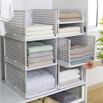 Wardrobe storage rack folding storage clothes artifact finishing rack plastic divider drawer type push-pull frame