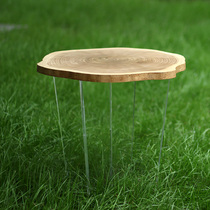 (Floating)Log ring coffee table Nordic small few Solid wood small side few simple modern Japanese small round side table