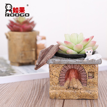 zakka multimeat plant creative flower pot retro field garden soil stove firewood stove micro-landscape personality small potted pendulum piece