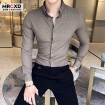 2021 spring new shirt mens long sleeve Korean trend handsome slim solid color business dress casual shirt