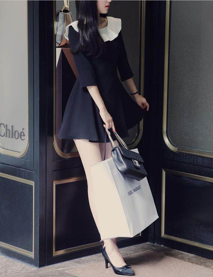 韩版2016秋冬季女装时尚新款气质淑女修身显瘦大摆打底连衣裙子