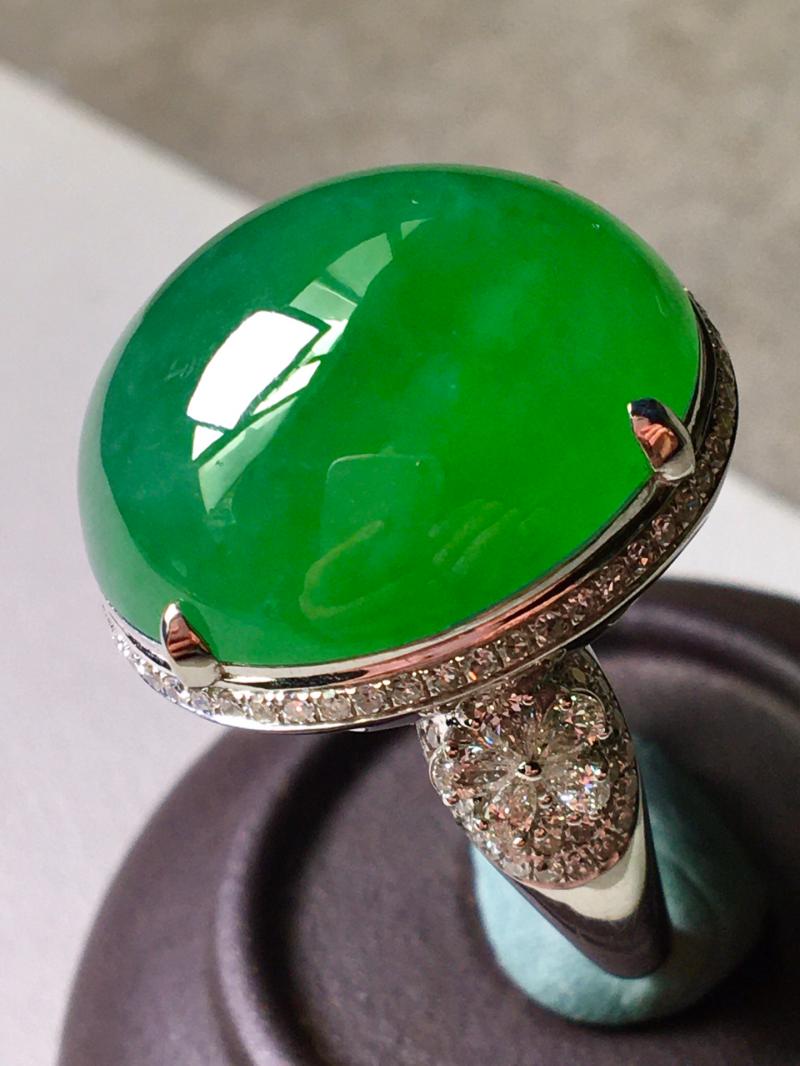 翡翠镶金戒指 缅甸天然玉石a货冰种老坑满绿招财证书高端礼物0122