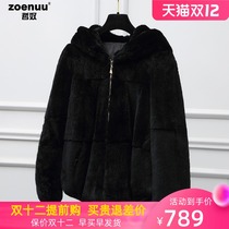 Rabbit fur fur coat female Rex rabbit hair whole leather short 2021 Winter new Haining with hooded fashion fur