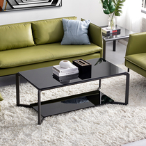 Simple modern office living room coffee table Black thickened wrought iron Kung Fu tea table Small apartment steel glass tea table