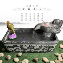 Blue stone antique do old stone carving fish tank flower pot lotus tank long basin flowing water balcony pool indoor courtyard decoration scene