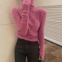 Autumn and winter New Korean chic retro solid color Foreign style Joker slim slim high neck bottom sweater women