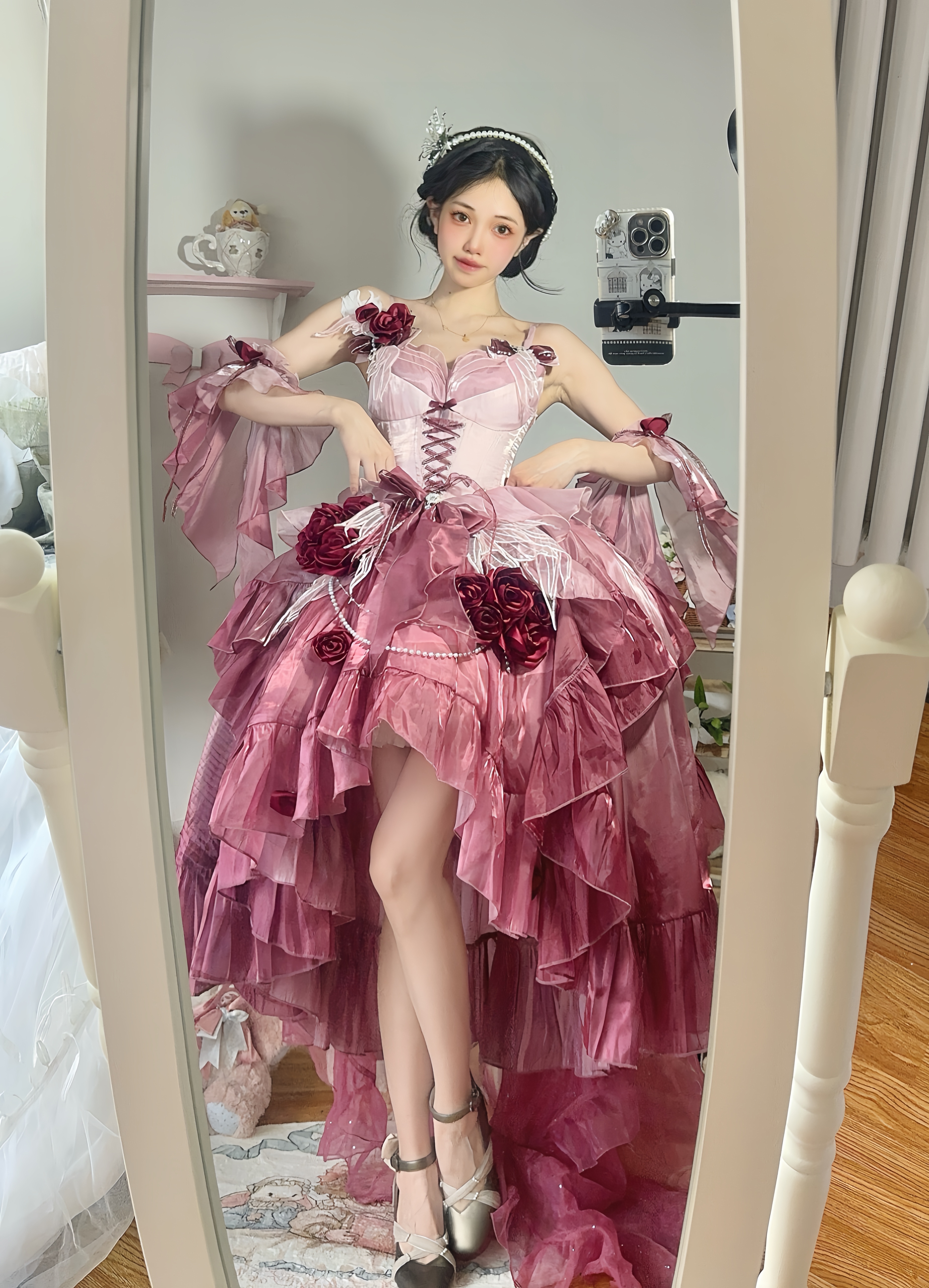 梅子红前短后长大全套【 swan Mirage Short front and long back Full payment make an appointment 】 Meow fruit Sensen original # swan Mirage # Fairy skirt