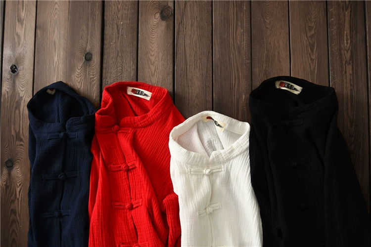 Mùa xuân và mùa hè năm 2021 vải cotton và vải lanh của phụ nữ áo sơ mi thiền chống nắng yoga retro cổ đứng cổ áo cài cúc áo xu hướng áo nịt của phụ nữ - Áo sơ mi