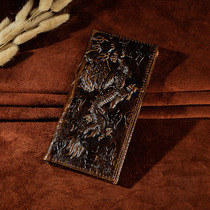 Vintage Zodiac leather cow handmade wallet Crazy Horse leather leather card bag mens leather wallet handbag long wallet mens leather