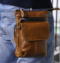 Vintage oil wax leather leather mobile phone bag 7 inch first layer cowhide small bag shoulder oblique cross bag casual mens fanny pack tide bag