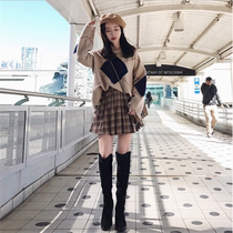 Autumn costume temperament goddess fan College wind skirt winter with sweater pleated skirt set fried street fashion two-piece set