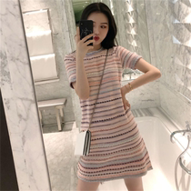 French summer thin light cooked knitted skirt pink dress temperament goddess fan clothes 2021 new summer