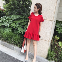 2021 summer dress new small fragrant wind knitted fishtail skirt French red fairy dress thin temperament dress female summer