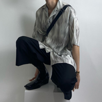 @North Autumn original summer high-end shirt mens light luxury design sense loose Korean version of the trend tie-dyed short-sleeved shirt