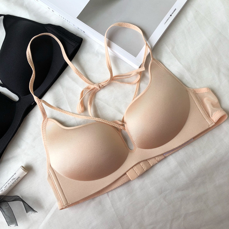 现货实拍实价韩版无痕美背一片式文胸内衣少女聚拢吊带小背心