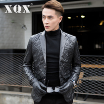 XQX Haining leather leather mens sheepskin suit medium and long slim suit Youth spring and autumn jacket leather jacket