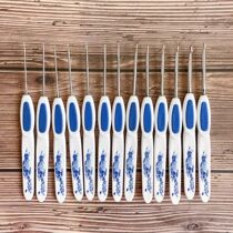 Anti-slip blue and white handle stainless steel needle hand polished crochet knitting tools boutique Chaozhou Crochet full set of bags