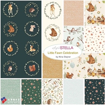 US Imported Printed Cotton Little Fawn Celebration Hand Painted Small Animal Patchwork