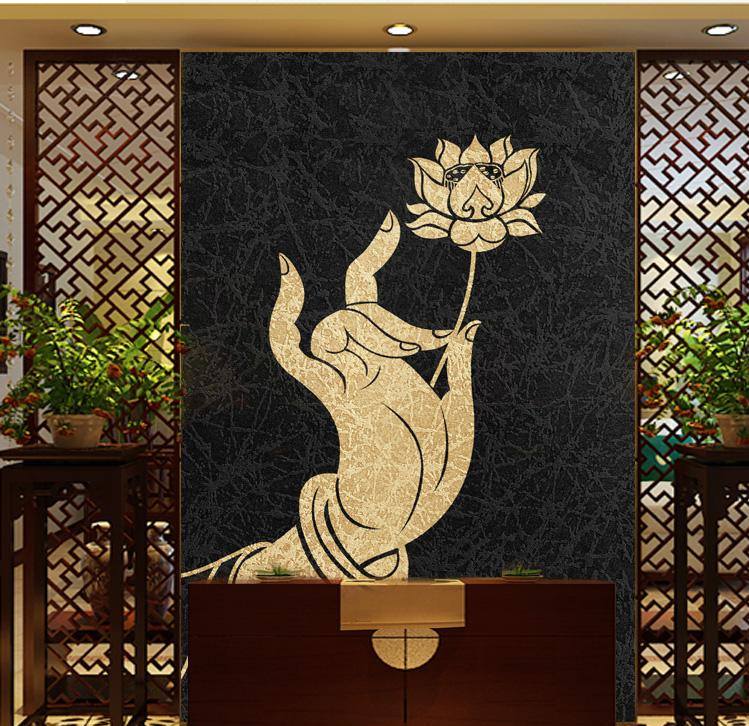 大型壁画3d立体佛教墙纸禅意寺庙佛堂背景墙玄关过道瑜伽馆壁纸_9折