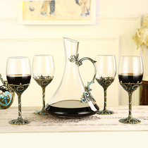 Enamel color vintage wine glass set Household creative personality goblet decanter wine cabinet Modern light luxury decoration