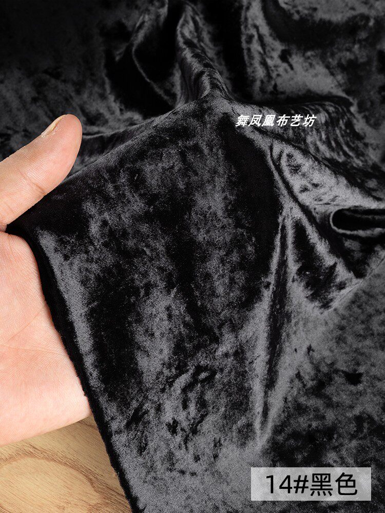 黑色 重磅醋酸丝绒金钻绒面料 经典光泽钻石韩国绒弹力冰花绒布料