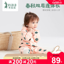 Lala autumn baby jumpsuit double cotton 0-1 year old girl long sleeve ha clothes baby Foreign spring and autumn climbing suit