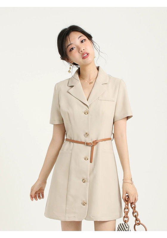 WEWE Wei Wei 2021 Sản phẩm mới dành cho mùa hè của phụ nữ Khí chất mảnh mai phù hợp với người đi làm Đầm kiểu dáng đi lại cao eo A-line - Váy eo cao