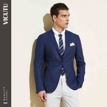 VICUTU Mens single suit Wool Silk Blend Business Casual Slim suit jacket Men