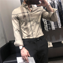 European station 2020 Autumn New Plaid business leisure long sleeve shirt male British slim plaid shirt Tide brand
