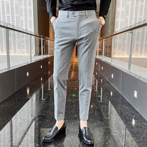European station autumn non-iron high-end Plaid business casual pants mens British slim foot pants Plaid small pants
