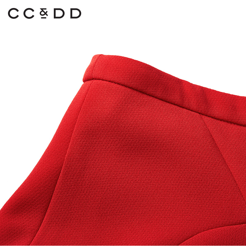 CCDD2017春装新款专柜正品复古百搭A字伞裙红色半身中裙百褶韩版产品展示图1