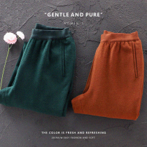 Vintage caramel pine green high-end commuter wool cotton lining elastic waist female Harlan 9-point pants 69315