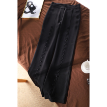 Lower swing open fork single row of buckle decoration good wear not to lose sexy and smooth sliding covets Full true silk casual long pants 80051