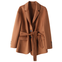 Light softly warm not bulky bifacial hair 50 cashmere 50 wool female belt loose coat 69919