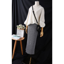 JI Jane very foreign texture texture pit wool skirt slim hip long side open knitted skirt 69448