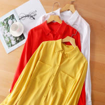 26 mmi heavy pound genuine silk garnet red mango yellow pure white bag buckle loose long sleeve shirt jacket 69973