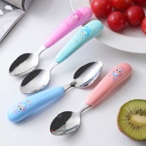 Fruit dredging spoon 304 stainless steel children scrape apple puree spoon Cartoon scrape mud spoon Baby auxiliary food digging fruit spoon