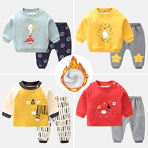 Baby plus velvet sweater autumn and winter suit foreign atmosphere thick baby warm clothes out children two sets of split winter