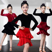 Latin Dance Half Body Dress Girl Child Thickened Silk Suede Long Sleeve Blouse Play Out of Costume Qiutia Suit Autumn Winter New