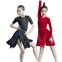 Children Latin dance dresses Velvet Flow Su Medium Long Sleeves Spring Autumn Winter Girls Dance Practice Costume Performance Competition Dress Dress