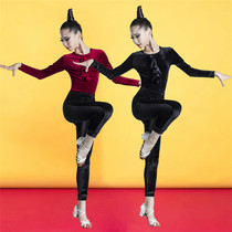 Children Latin dance dress velvet long sleeve autumn winter new practice Girl Pants Dance Performance Split Suit