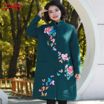 Middle-aged and elderly womens mother coat loose tweed coat long 2020 new spring winter thick plus size