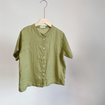 Lacquer Set Summer New Pint Children Dress CUHK Children Cotton Linen Short Sleeve Shirt Male and female Flax Casual Blouse Shirt Thinness